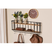 Baxton Studio JY20A162-OakBlack-Wall Hanger Baxton Studio Jaron Modern Industrial Oak Finished Wood and Black Finished Metal 2-Tier Entryway Wall Mounted Key and Coat Hanger